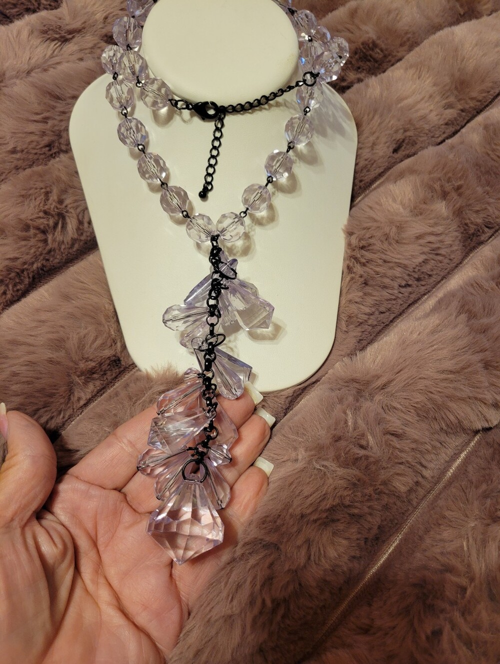 Delicate Lavender Crystal Drop Necklace - Women's Jewelry